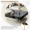 2435-3ccb01.jpg ON-TREND Exquisite High Gloss Coffee Table 4 Golden Legs and 2 Small Drawers 2-Tier Square Center Table for Living Room Black