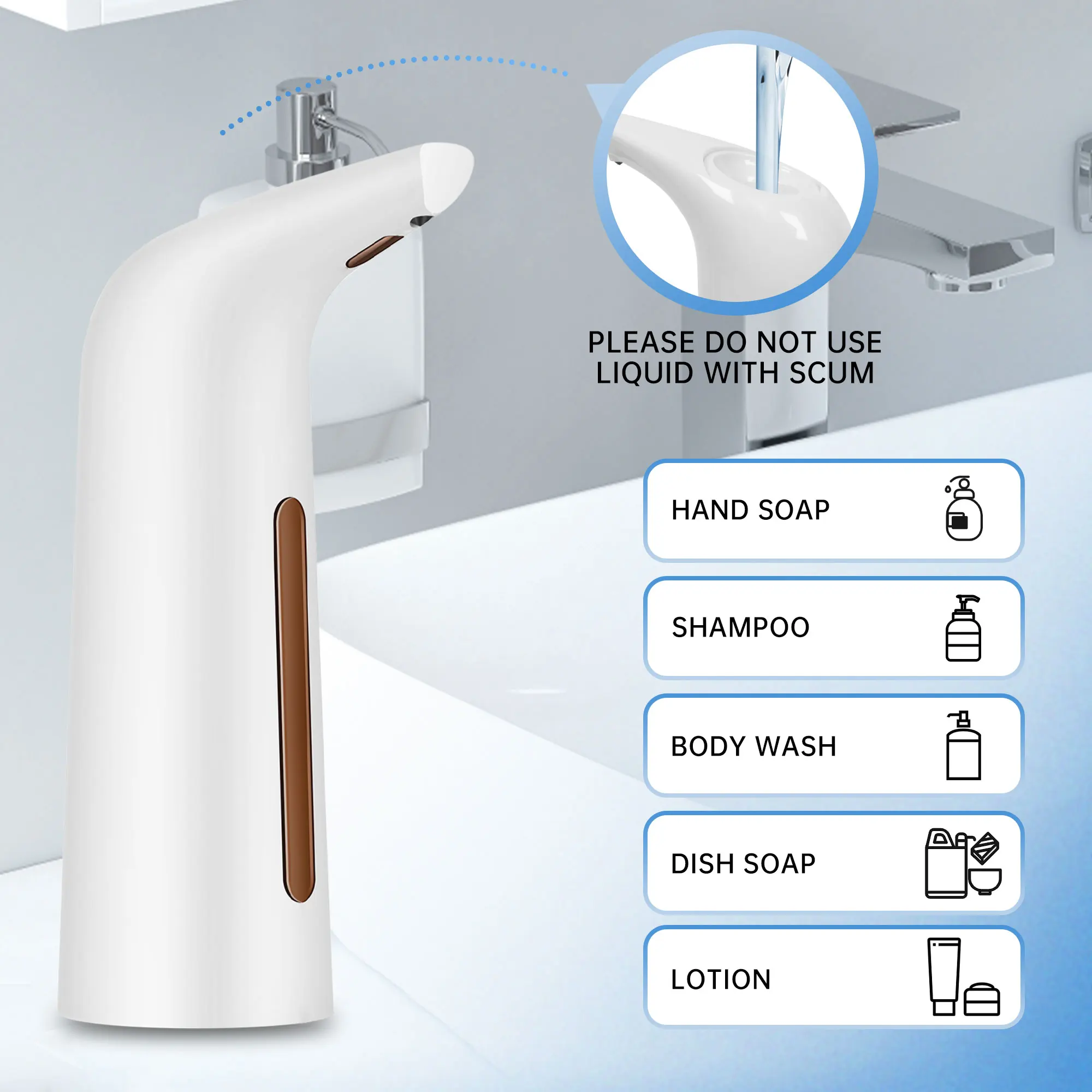 400ML Automatic Soap Dispenser Battery-Operated Touchless Automatic Sensor Hand Sanitizer/Body Wash Kitchen Bathroom Tools