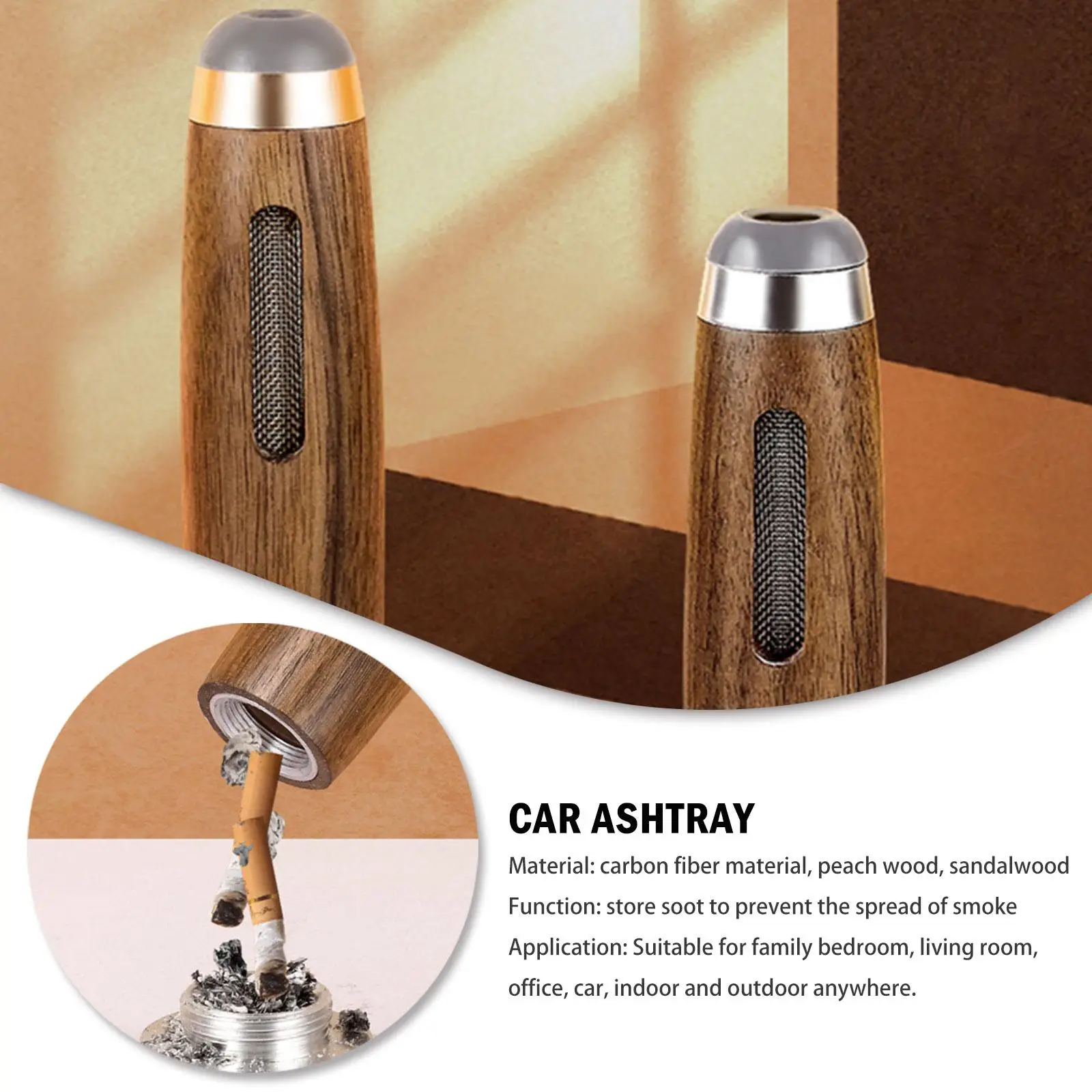 

Dust-free Smoking Car Ashtray Wooden Car Portable Smoke Mini Cigarette Mobile Ashtray Soot-flying Filter Anti Tool Holder E3B6