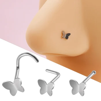 나비 코 링 스트레이트 스크류 L 모양 코 스터드 1 개, 20g, 귀 로브 피어싱 Tragus 귀걸이 피어싱 바디 쥬얼리