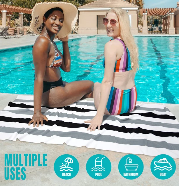 Asciugamano da spiaggia grande e oversize - Asciugamano da piscina leggero ad asciugatura rapida da 35 x 70 pollici in microfibra senza sabbia per adulti, asciugamano a righe sottili 4