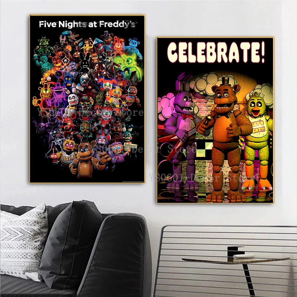 Игровой постер FNAF-Ultimate Group Картина на холсте с персонажами игры HD настенное