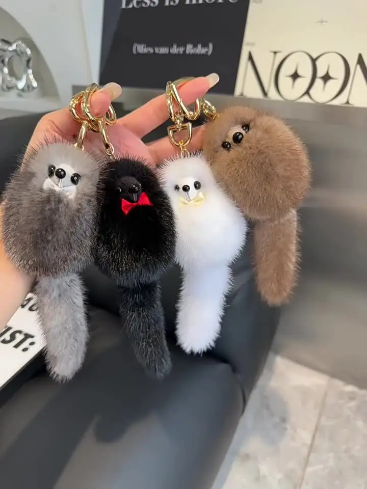 高級リアルミンクの毛皮キーホルダーソフトかわいいキツネのおもちゃ
