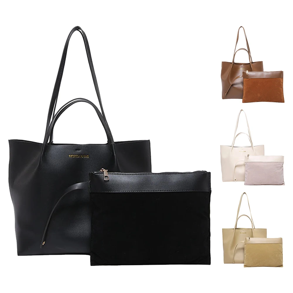 Women PU Shoulder Bag Fashion Carrying Bag Large Capacity Stylish Single Shoulder Bag with Pouch Chic Hobo Bag Simple Work Bag