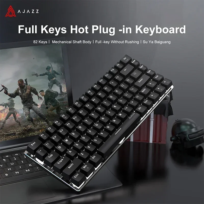 AJAZZ AK33 게임용 기계식 키보드, 핫 스왑 안티 고스팅 게이밍 PC 노트북 백라이트 키보드 선물, 2 가지 모드, BT/USB 82 키