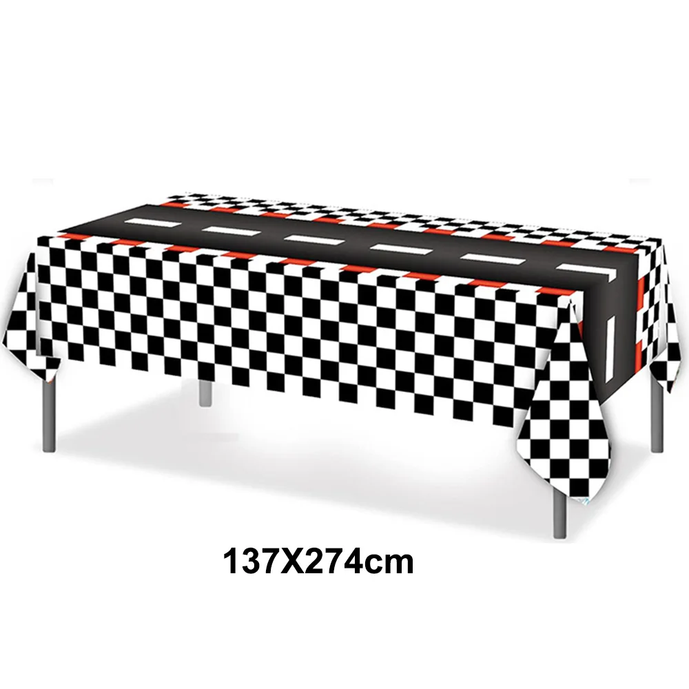 Checkered Race Car Party Black White Checkered Flag Tablecloth Road Tablecloth Racetrack TableCover Racing Birthday Party Decor