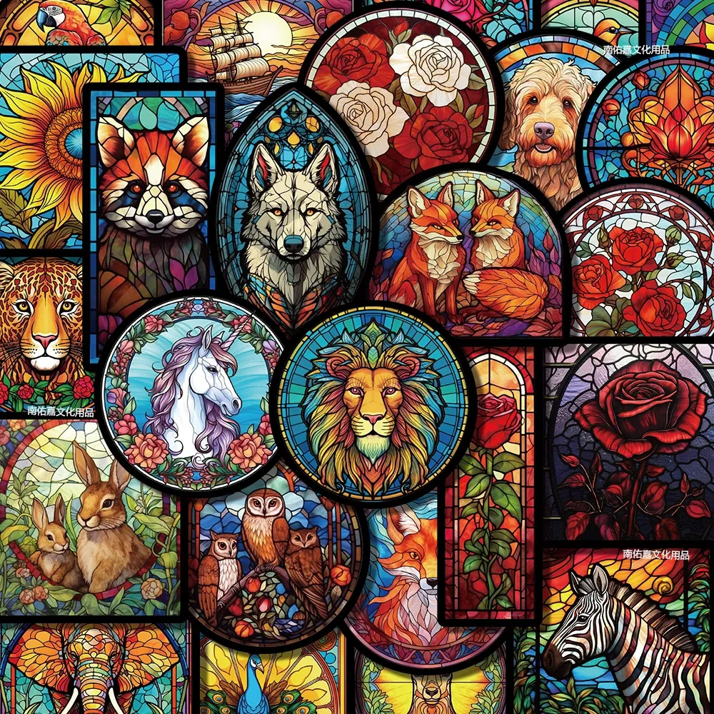 10/30/50PCS Art Stained Glass Animal Cartoon Stickers for Kids DIY Phone Laptop Skateboard Waterproof Graffiti Decals Toys Gifts vintage brass lion head handle door knocker two dragons frolicking door handle animal head wooden door glass door handle