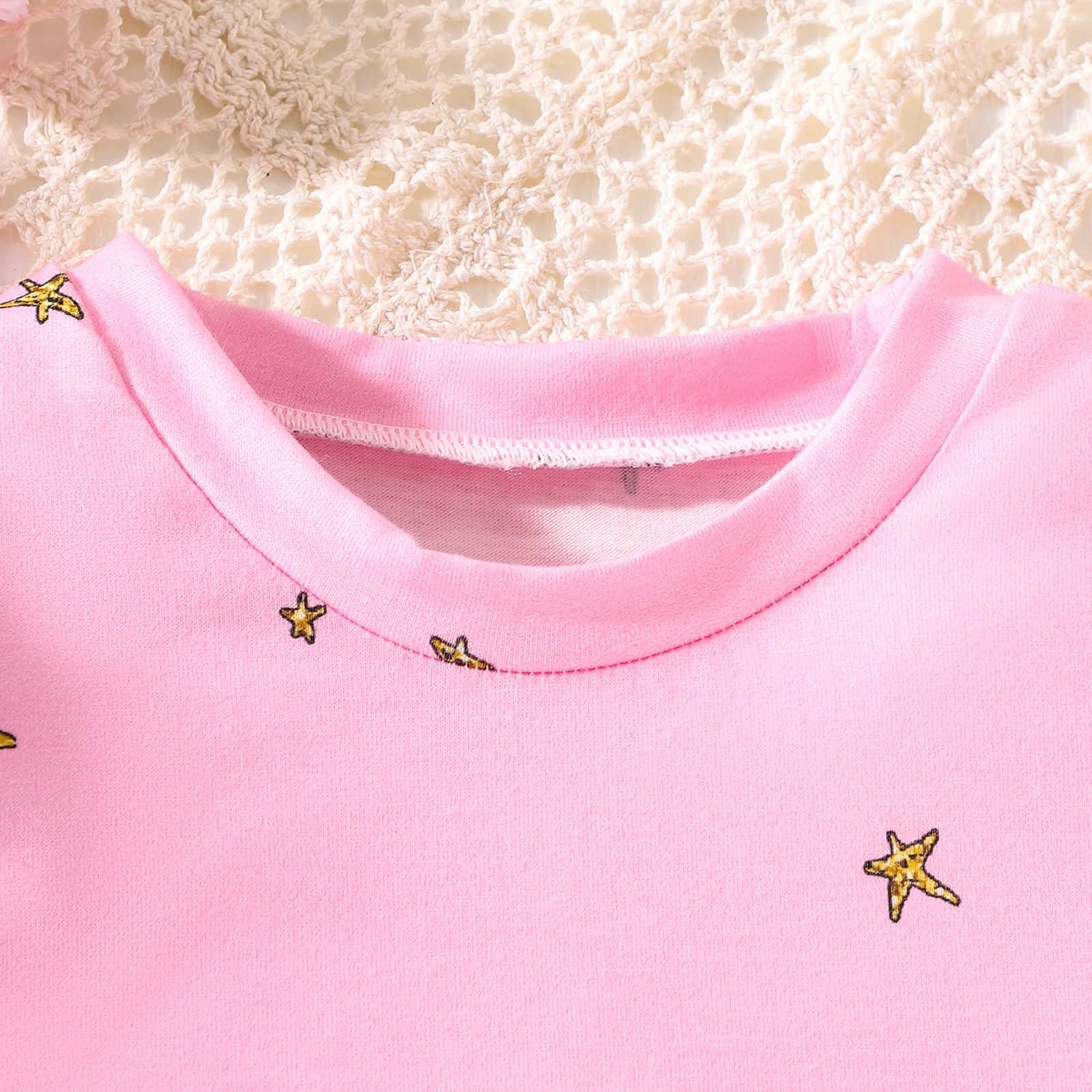 여름  소녀 귀여운 달콤한 플러터 슬리브 핑크 편지 스타 조랑말 프린트 드레스