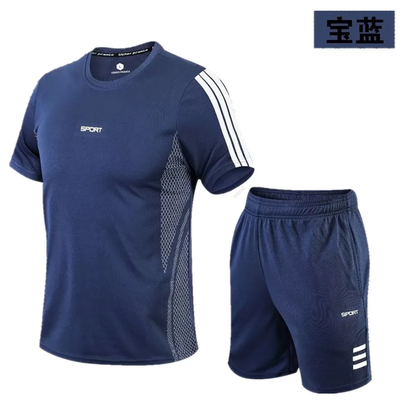 Men's Workout Clothes  Athletic Shorts Shirt Set for Basketball Football Exercise Training Unisex Sport Shirt Top+ Pocket Short