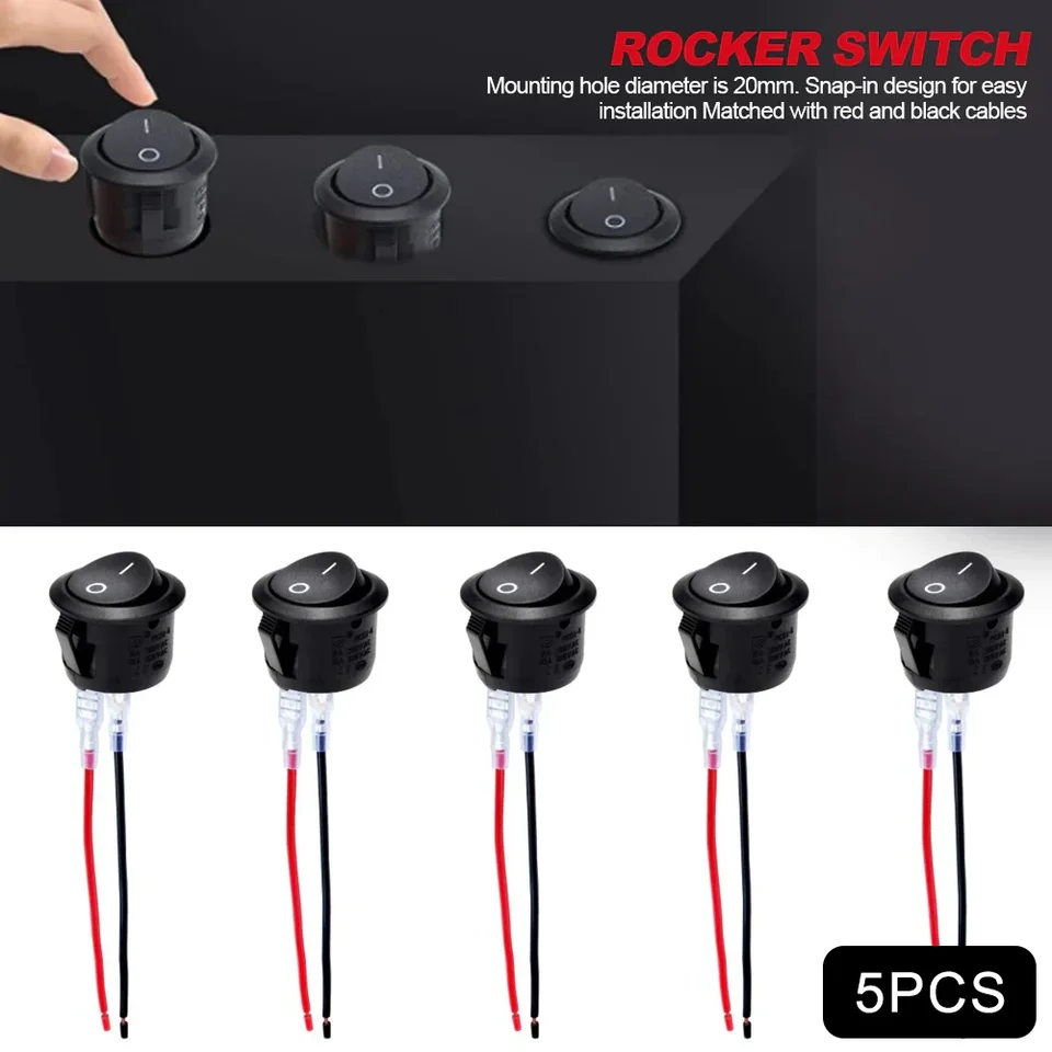 12 V Momentary Rocker Switch 5-Pack Small Round ON/OFF Rocker Switches ...