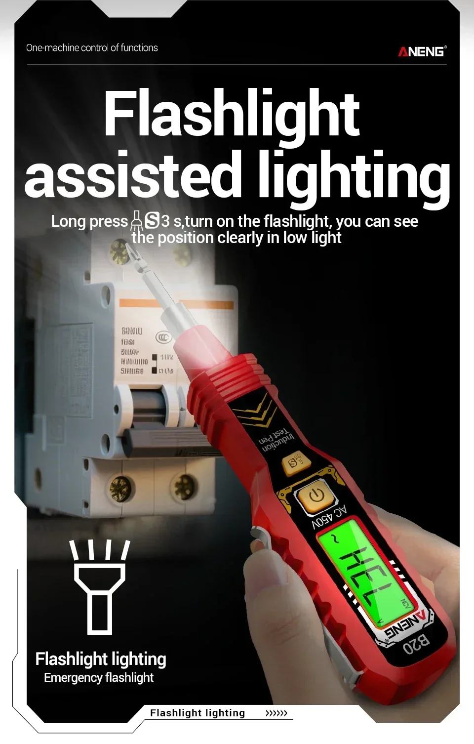 ANENG B20 Spannungsprüfschraubendreher AC-Spannung 11V~450V Erkennung Schlitz- und Kreuzschlitz-Doppelkopf Dual-Purpose Elektrisches Messwerkzeug – Detail 10
