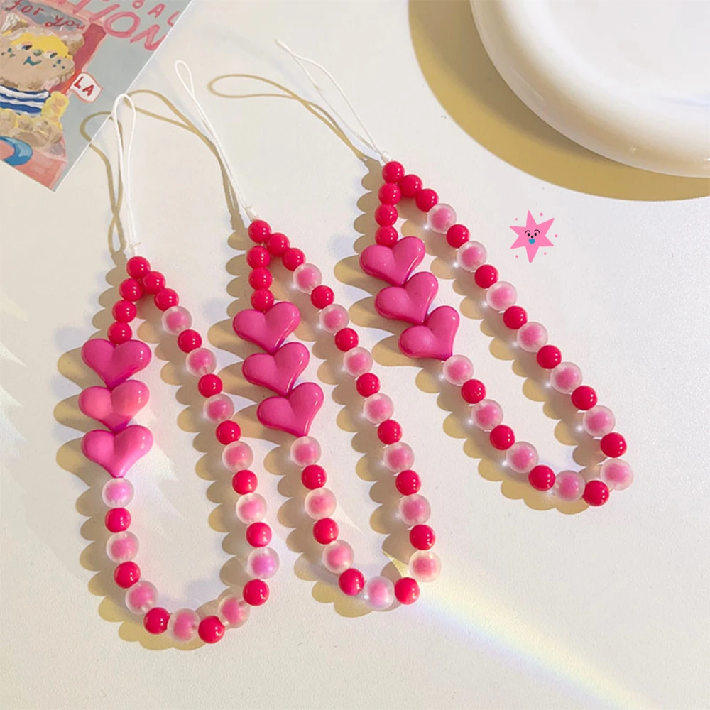 한국어 간단한 핑크 러브 하트 매트 페르시 전화 체인 아이폰 여자 여자 달콤한 보석 스트랩 페르시 매는 밧줄 교수형 코드