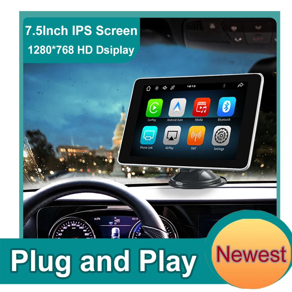 Wireless Carplay Android Auto Carplay Tablet Portable Multimedia Pad Stereo 7.5 Inch Screen Dual