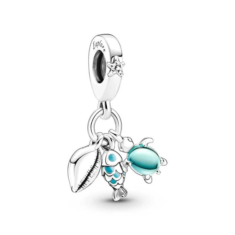 Fine Hermit Crab Pendant Openwork Starfish Shells & Hearts Charm Beads 925 Silver Pandora Bracelet DIY Jewelry Gift Charm Jewelry Beads Charms
