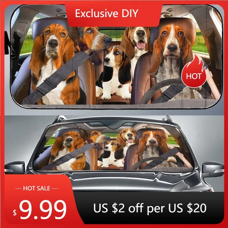 

Basset Hound Car Sunshade, Basset Car Decoration, Basset Lover, Car Auto Sun Shade, Gift For Him, Funny Basset Sunshade LNG20220