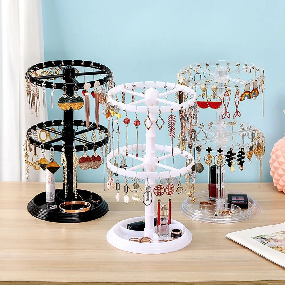 Rotating Jewelry Organizer Plastic Jewelry Display Stand Rack Clear Jewelry Dish Holder for Earrings Necklace Bracelet Pendant