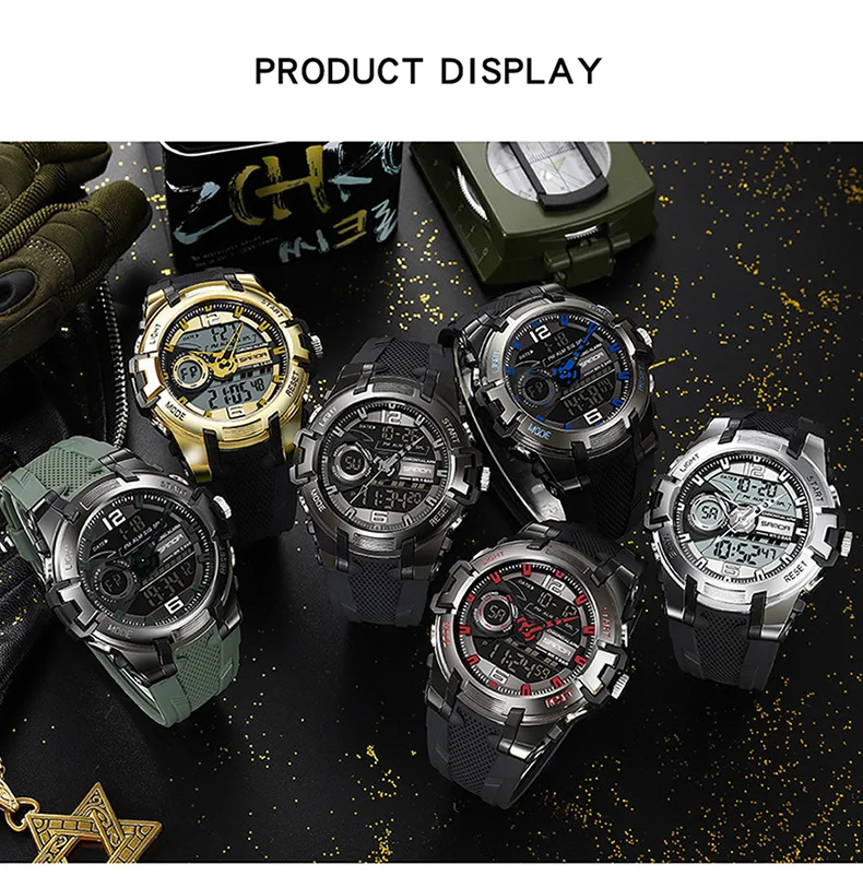 Sanda new male Sports Watch personality cool waterproof electronic watch fashion large dial double watch man watch