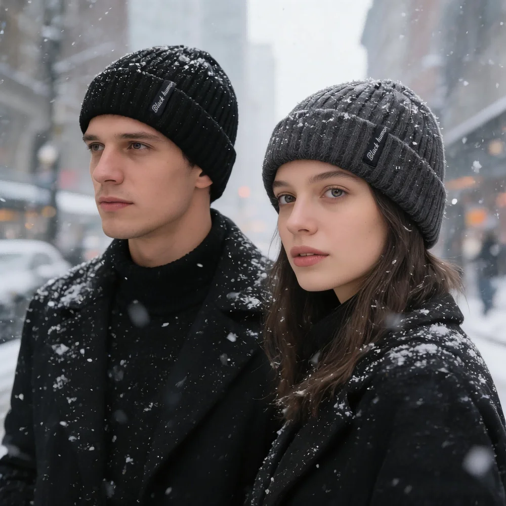 Neue Unisex Brief Warme Winter Hüte Stilvolle Hinzufügen Pelz Gefüttert Weiche Beanie Cap Dicke Winter Gestrickte Hüte Für Männer & frauen Dropshipping – Detail 3