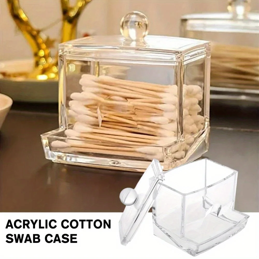 1PC leaky cotton swab box, fashionable crystal home multifunctional desktop portable cover storage box, box towel storage device 2