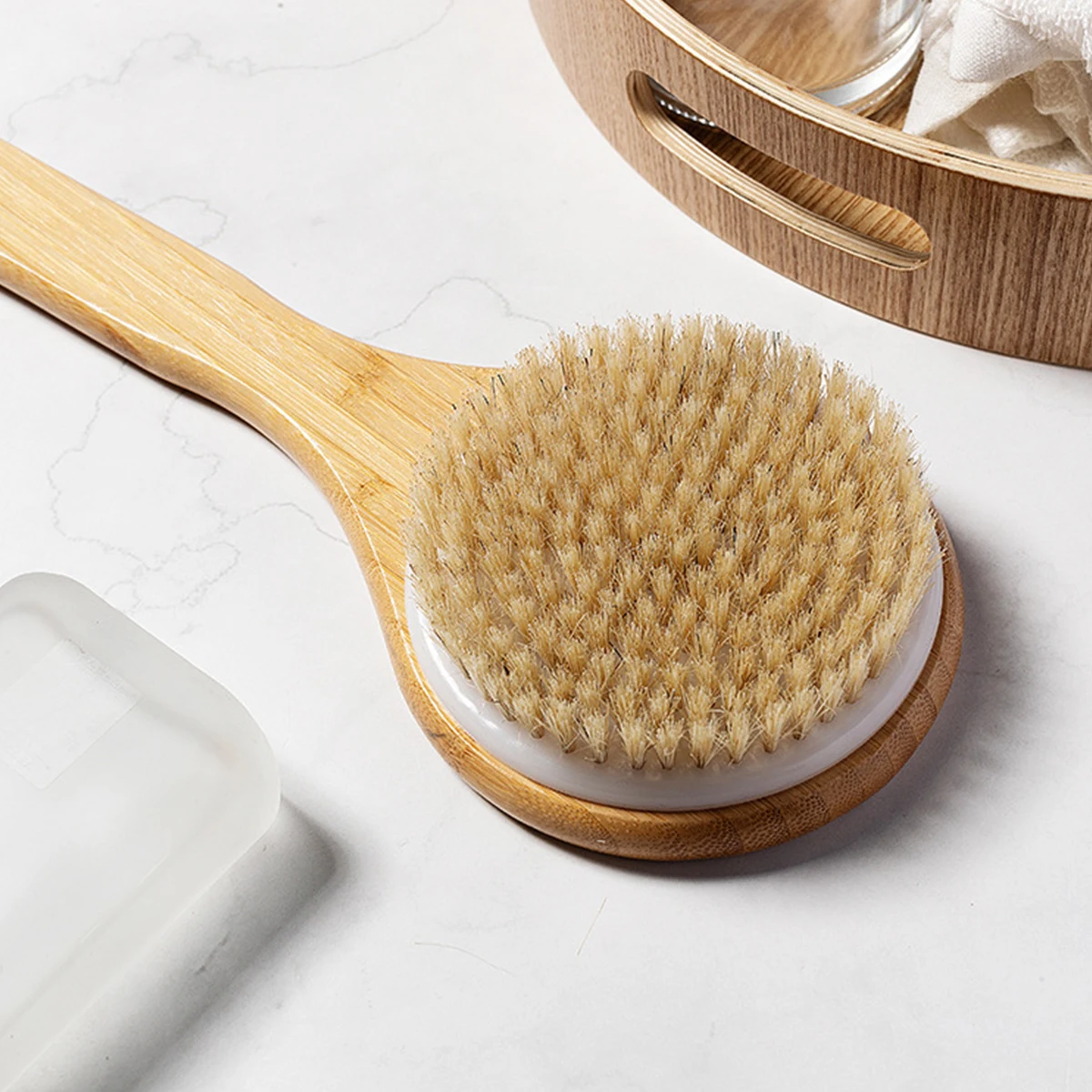 Natural Bristle Long Handle Bath Brush Soft Hair Bath Brush Bathroom Body Brushes Mud Back Scrubber Shower Massage Brush 3