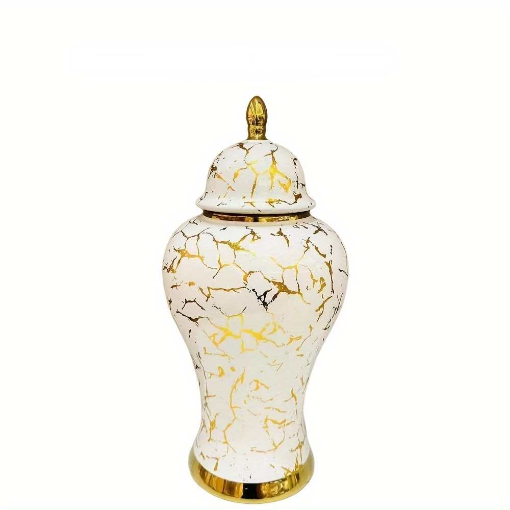 Gold Marble General Jar Porcelain Bottle Ginger Jar Ceramic Storage Tank White Gold Vase Flower Vase Home Decoration Accessories 6