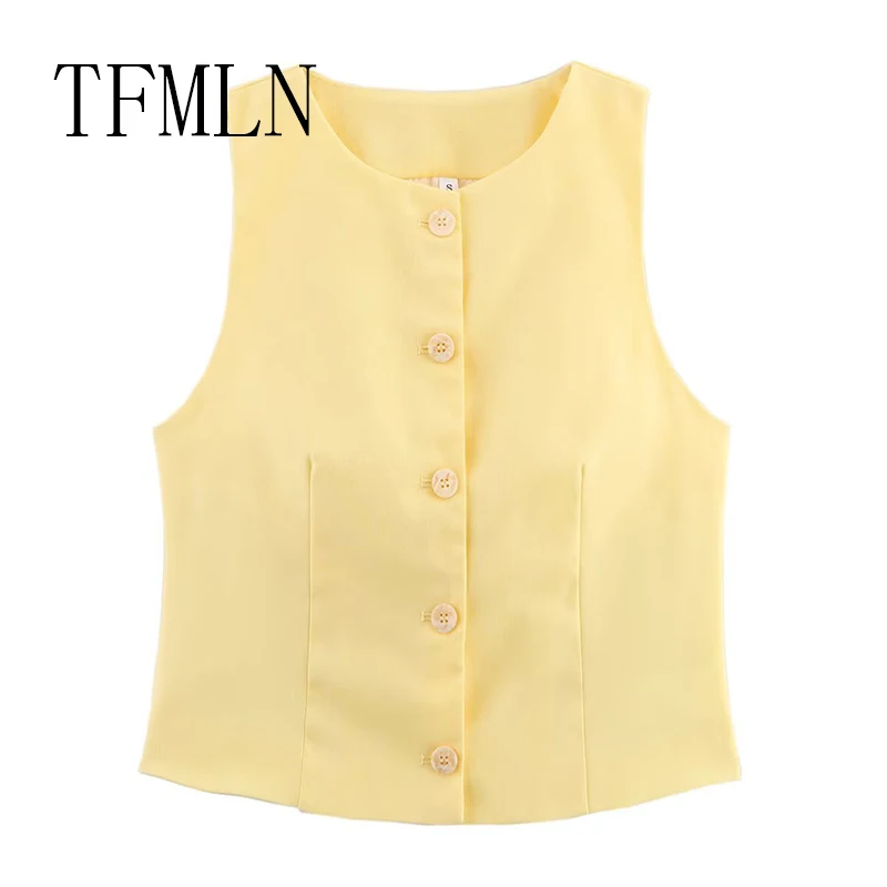 TFMLN Fashion Women Shorts Sets 2025 Simple Casual Single Single Breasted Vest Tops Mini Shorts Outfits 2025 New Summer Clothing