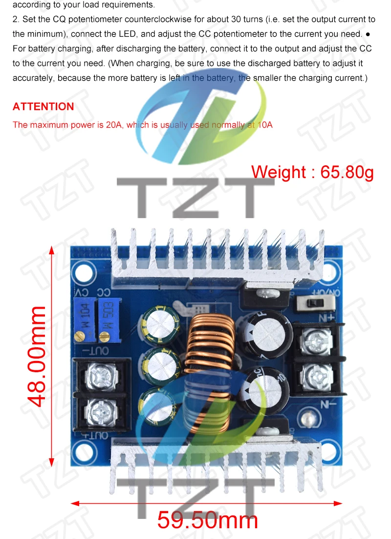 300W 20A DC-DC Buck Converter Step Down Modul Konstantstrom LED Treiber Power Step Down Spannung Modul Elektrolytkondensator – Detail 2