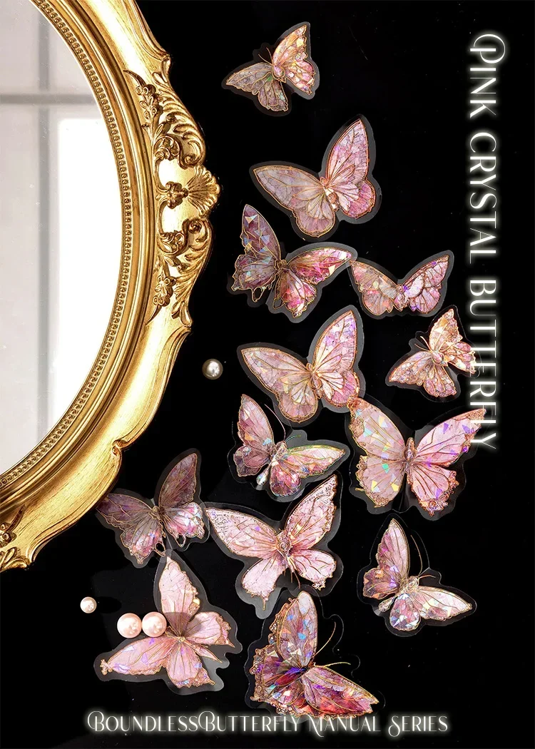 20pcs/pack Stickers Ice Crystal Laser Butterfly Laser Gold DIY Decorative Scrapbooking Material Collage Sticker Journal