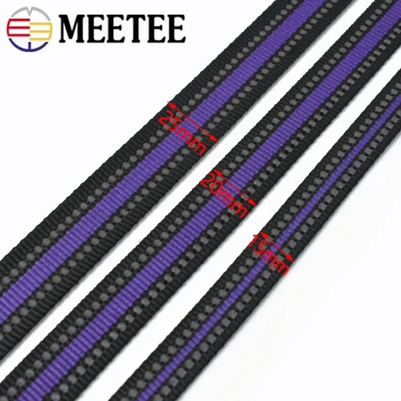 Meetee 나일론 웨빙 반사 백 스트랩, 좌석 벨트 밴드 의류, 애완 동물 칼라 장식 리본 테이프 용품, 5 미터, 15mm, 20mm, 25mm