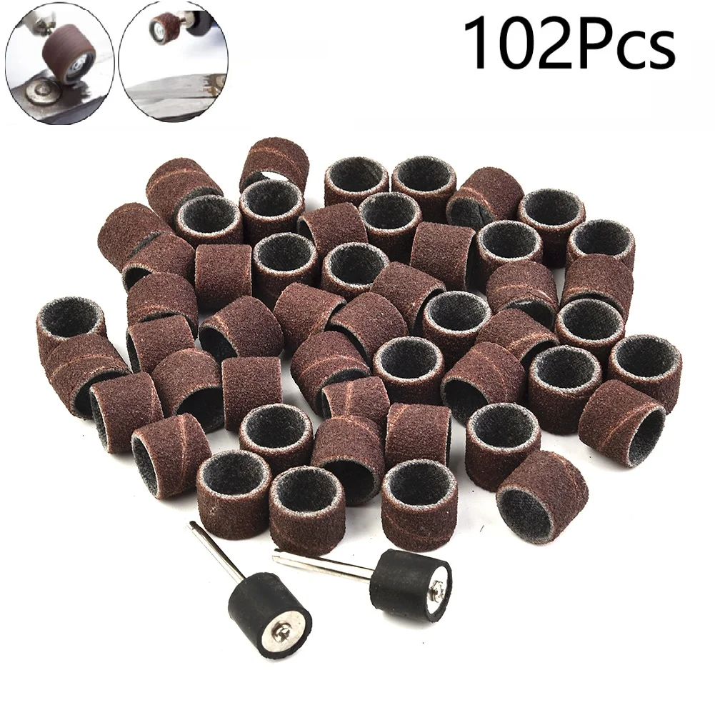 Abrasive Tool Set Accessories Attachment Sanding Bands Polishing Grinding 100Pcs 80 Grit Drum Sleeves W/ 2 Mandrels Rotary Tool