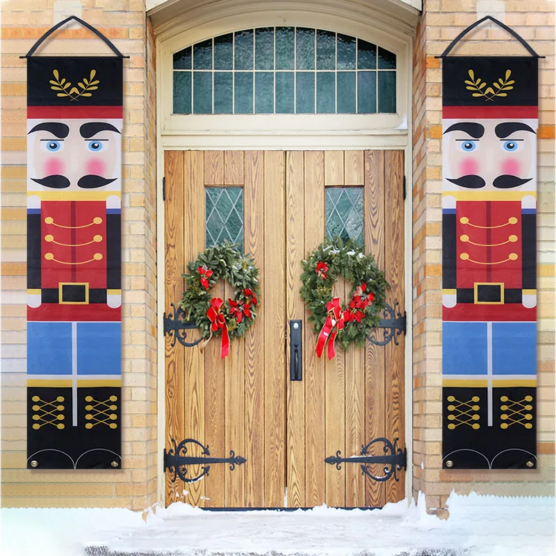 

Nutcracker Soldier Porch Sign Christmas Banner Couplet Christmas Decorations for Home Festive Merry Xmas New Year Door Decor