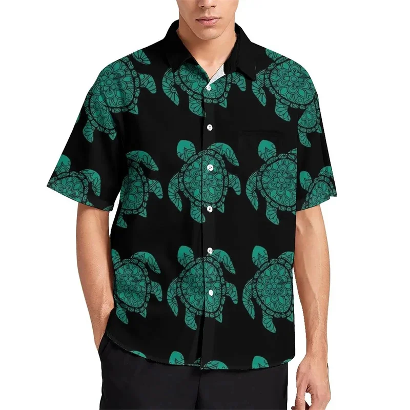 Blusas hawaianas con estampado 3D de tortugas marinas, camisas de playa con estampado 3D de estrellas de mar y animales para hombre, ropa de vacaciones, camisetas Y2k para hombre