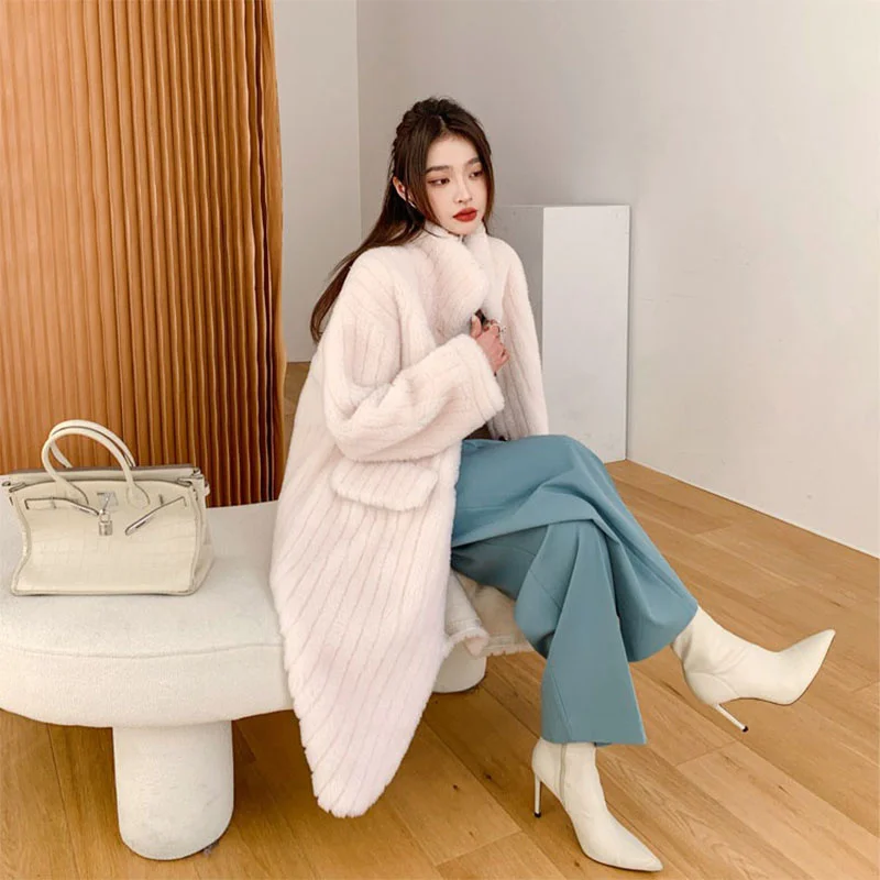 Winter Warm Coat New Women's Fashion Long Coat Imported Thick Fur Temperament Stand Collar WindProof Casual Coat 2023