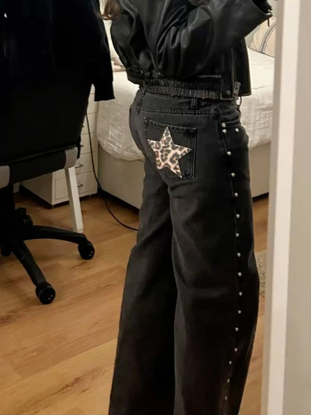 Y2k One Dilemma Denim pantalon imprimé léopard étoile jambe large jean Streetwear taille haute Baggy jean Harajuku gothique femmes vêtements