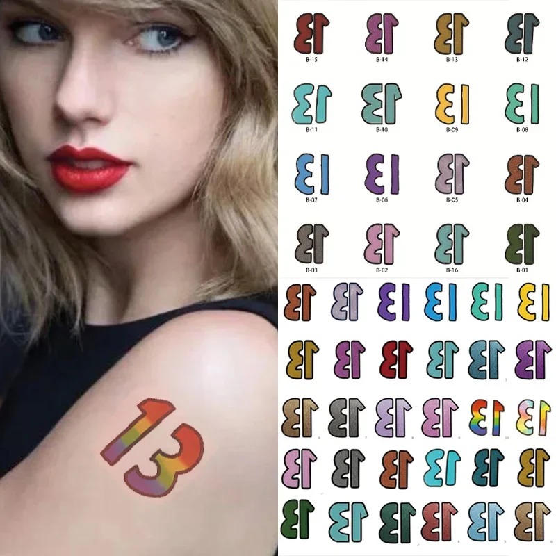 Singer Taylors The Swifts Tattoo Numeri Colorati 13 Adesivi Impermeabili Temporanei Body Hand Art Decoration Regali Per I Fan Delle Ragazze