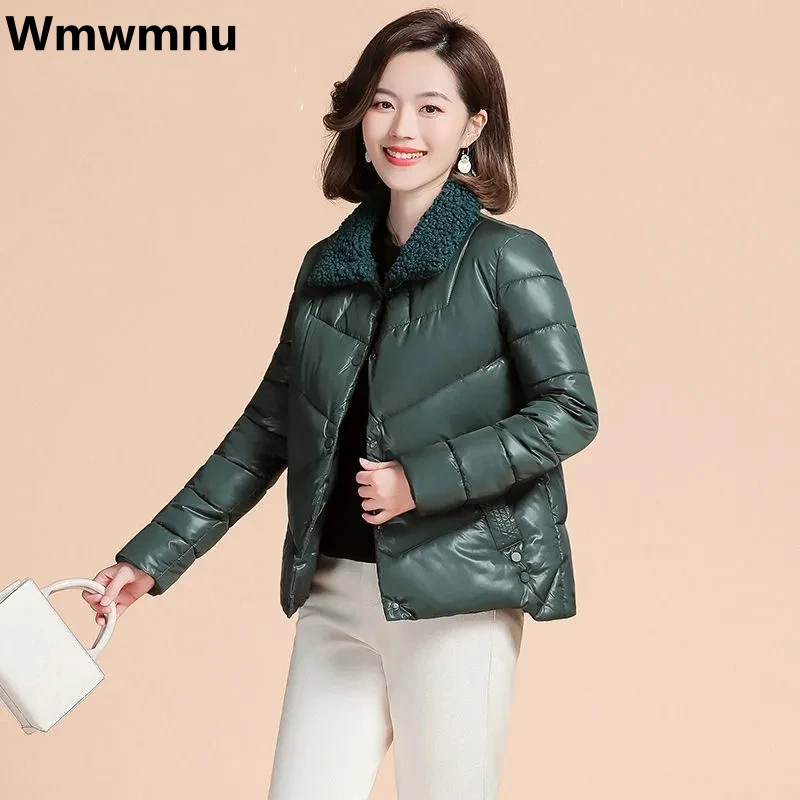 

Lightweight Loose Short Down Cotton Coat Warm Winter Lapel Abrigos Glossy Oversize 80kg Jacket Casual Single Breasted Parkas