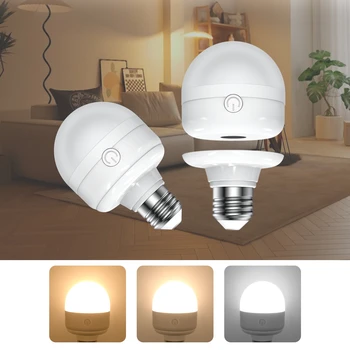 2 Pack USB Rechargeable Light Bulb 7W Dimmable and Detachable Battery Light Bulb E27 3 Color Temperatures for Home or Outdoor