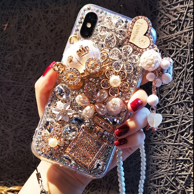 

Acrylic Perfume Bottle Full of Diamonds Bling Glitter Designer Luxury Phone Case for Iphone 15 14 13 12 11 Pro MAX XR 7 8 PLUS