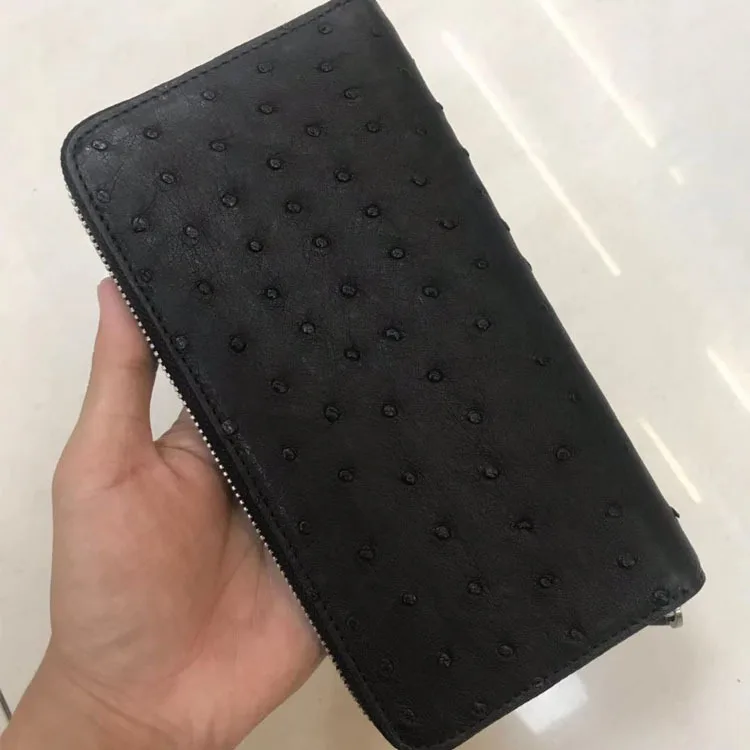 2024 New Fashion Business Men's Wallets Ostrich Skin Genuine Leather Long Organizer Wallet Boy Brand Luxury Card Holder Purse 4