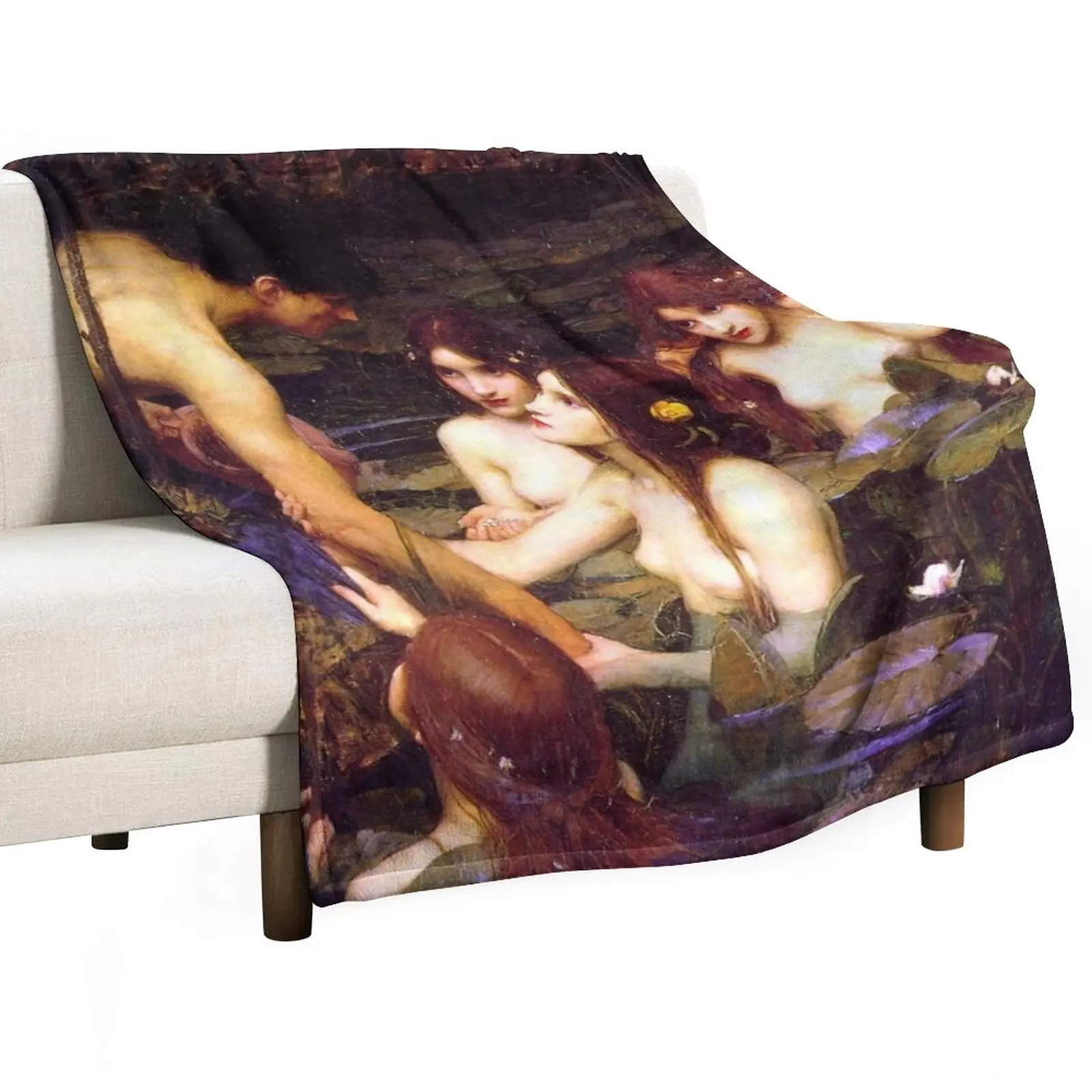 

Hylas and the Nymphs - John William Waterhouse Throw Blanket manga Flannel Fabric Flannels Blanket