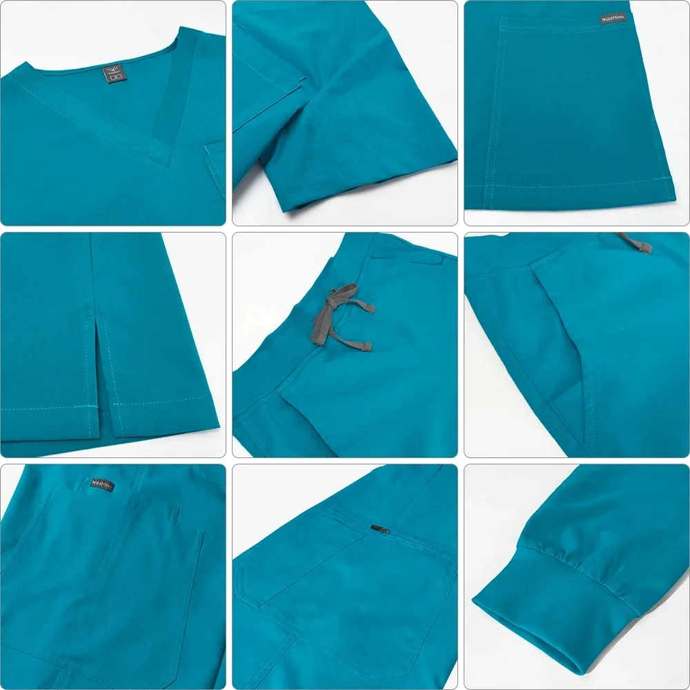 Women's Multicolor Medical Scrub Set - V-neck Top & Jogger Pants