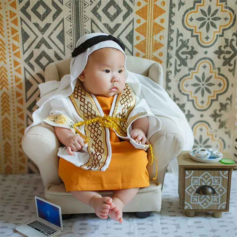 Arabian Robe Baby Infant Photography Clothing Sets Outfits Muslim Head Scarf Robe 3pcs/Set Toddler Souvenir Pictures Photo Props