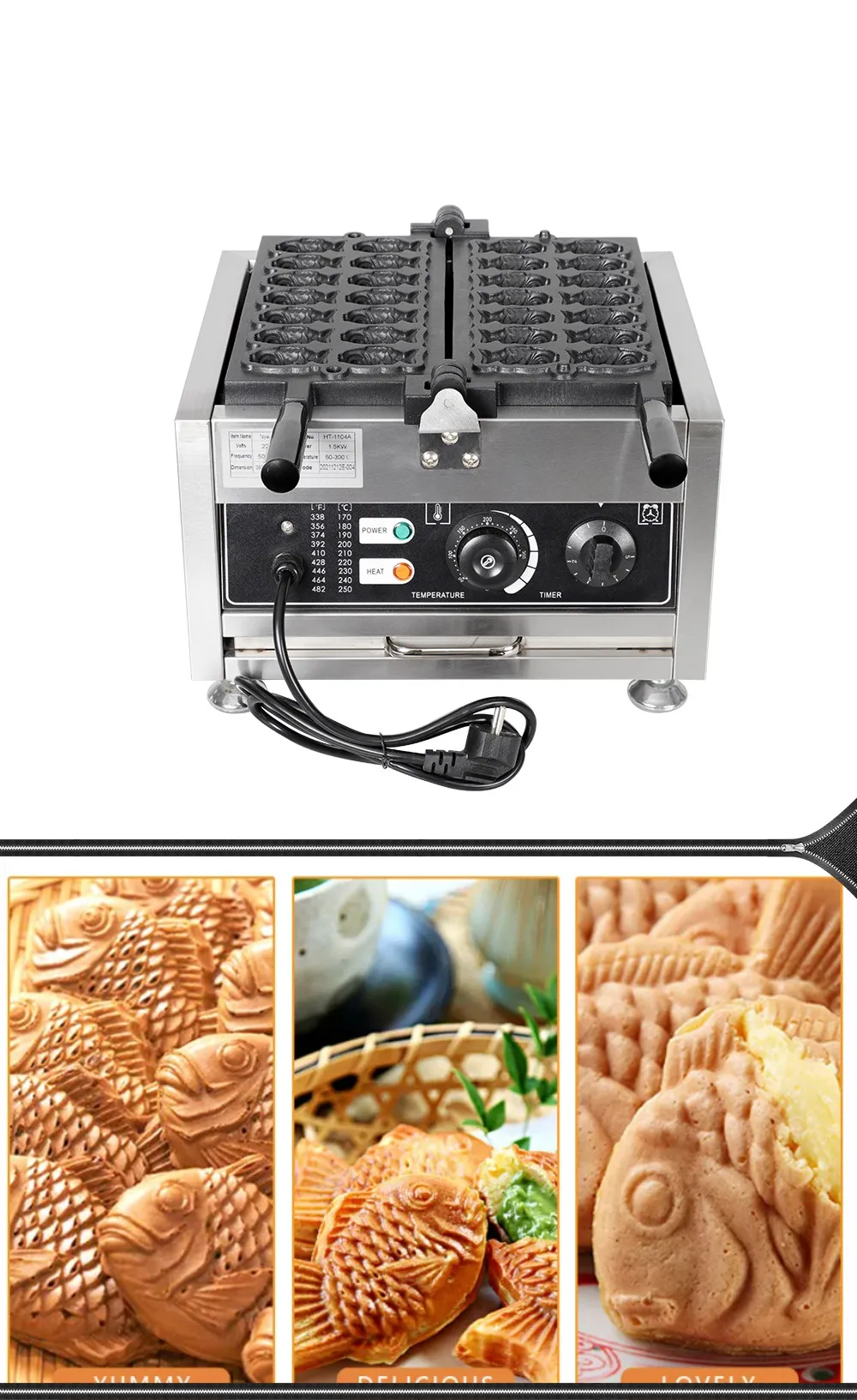 Commercial 14Pcs 110V 220V Non-stick Stainless Steel Janapese Fish Cake Taiyaki Waffle Maker Mini Fishes Shape Waflle Machine