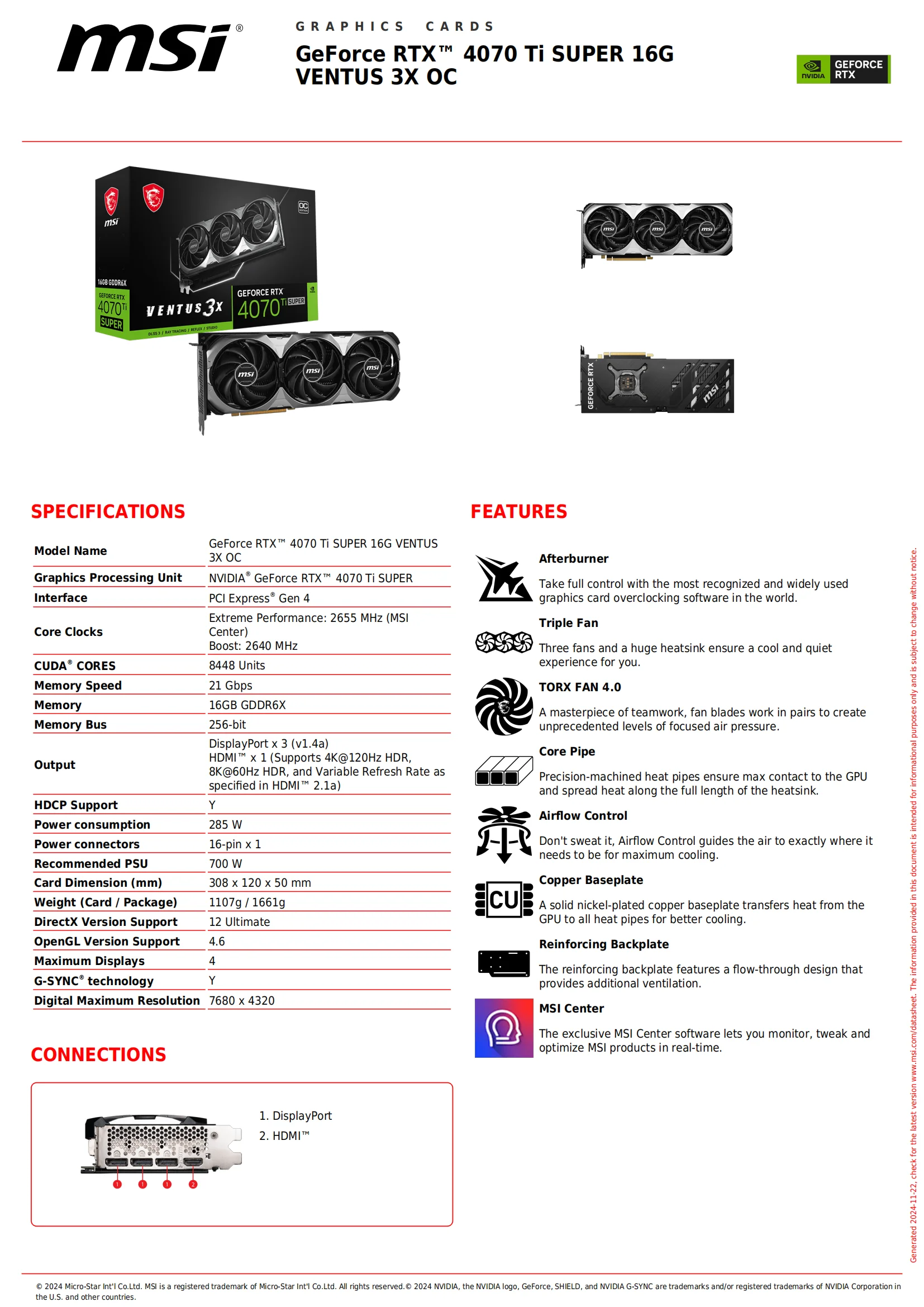 Description Picture 3 of itemOriginal Authentic MSi GeForce RTX 4070 Ti SUPER 16G VENTUS BLACK 3X OC Gaming Computer Graphics Card GDDR6X ﻿ 700W Power Supply