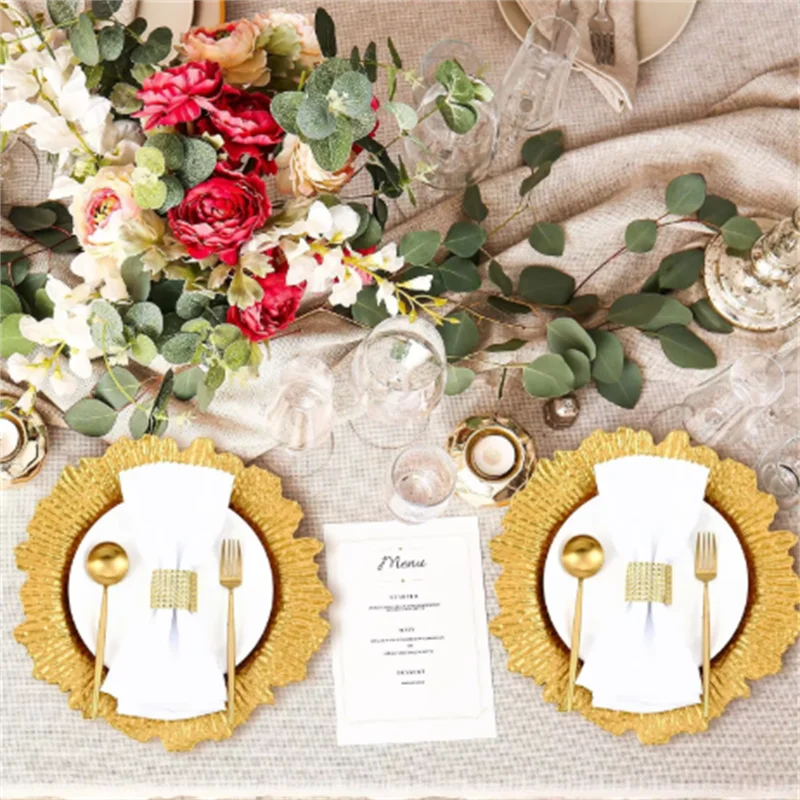 50Pcs Charger Plates, Round Gold Salad Reef Plate for Dinner Plates,Wedding,Party Elegant Decoration 6