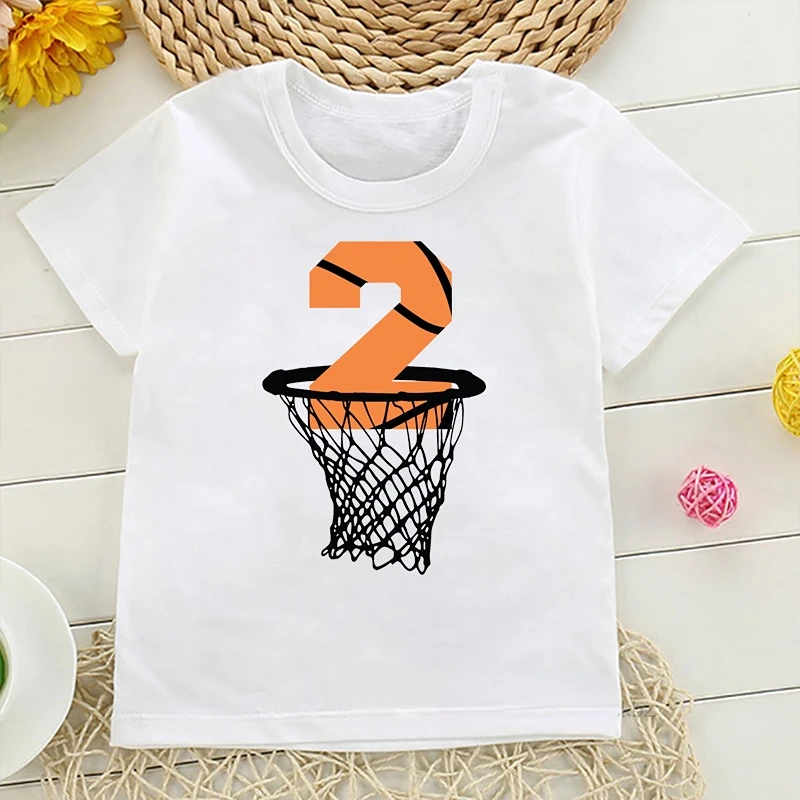 

Boys 1-10 Basketball Birthday Numbers T-shirts Children’S Basketball Players Shoot Into the Net Print Tees Top Kid Casual Wear