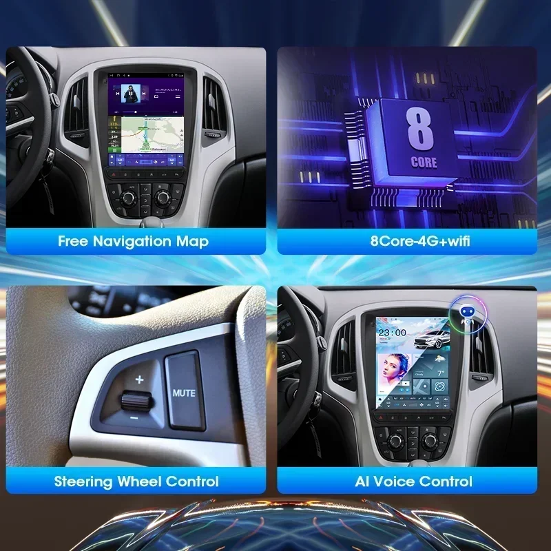 Srnubi 9,7 "Radio de coche para Opel Astra J Vauxhall Buick Verano 2009-2015 vídeo Multimedia 2Din 4G WIFI Carplay unidad principal Android 5