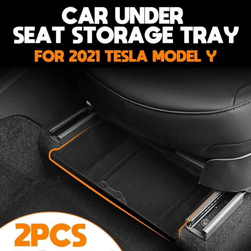 

2PCS For 2021 Tesla Model Y Under Seat Storage Box High Capacity Organizer Felt Cloth Drawer Holder Car Accessories