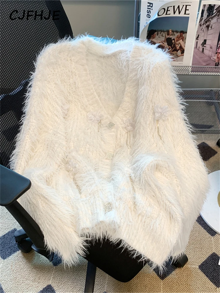 

CJFHJE Winter Women Sweater Knitted Cardigan Oversize Sweater Woman Cashmere Pullover Tops Long Sleeve Maxi Vintage Y2k Thick