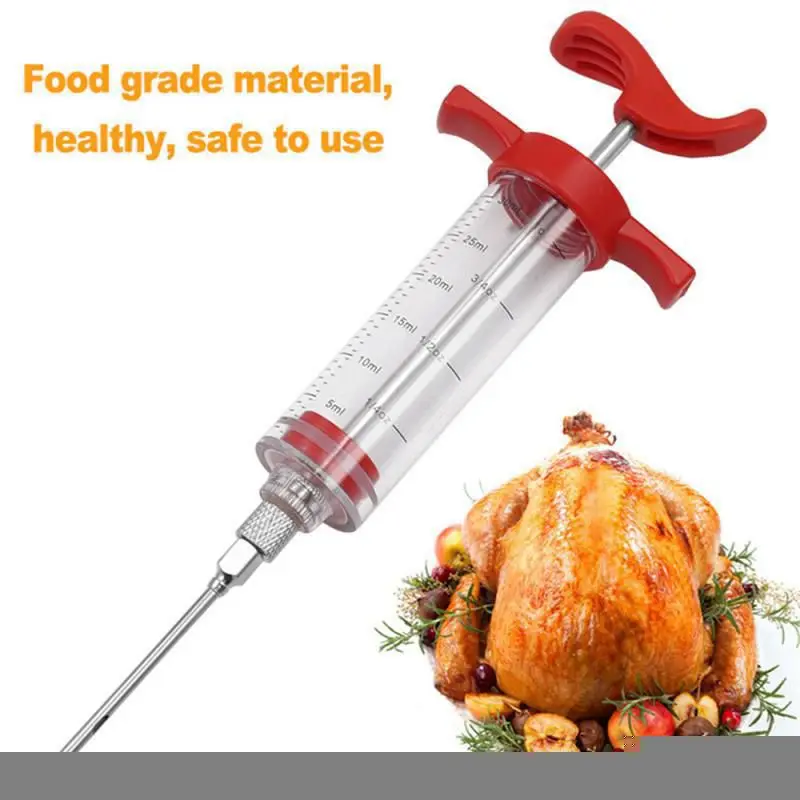 Flavor Needle BBQ Meat Syringe Marinade Injector Pork Steak Meat Sauces Syringes 1 Stainless Steel Needles Kitchen Tools spice syringe set